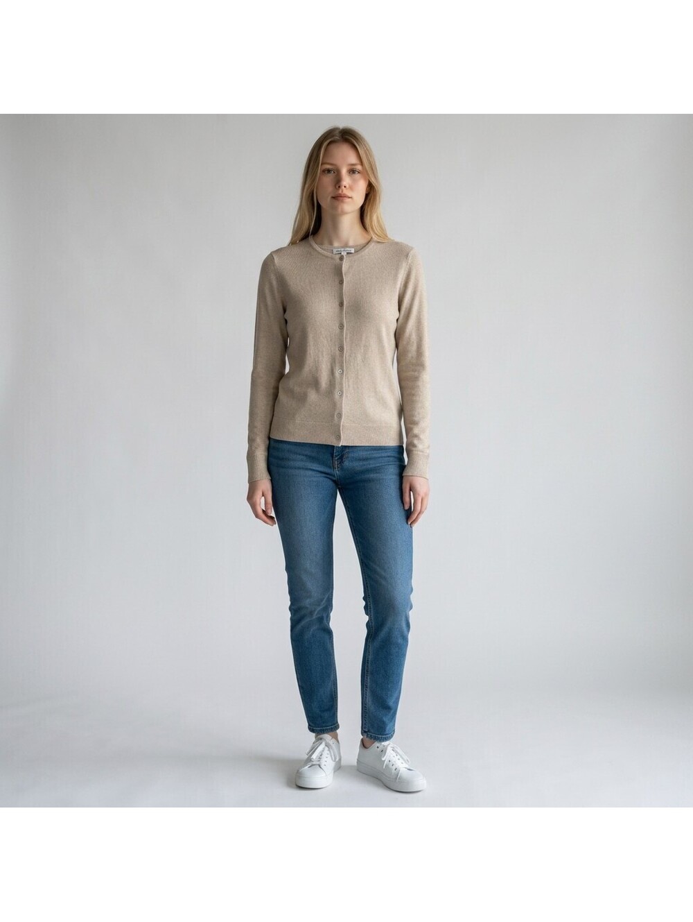 Anne Klein Cardigan Women XS Beige Kint Button Up Long Sleeve Soft Cozy Rayon